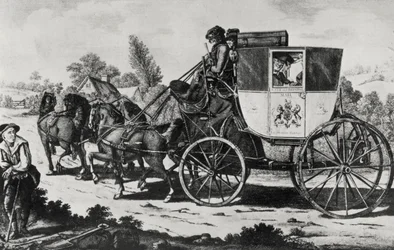 El primer coche de correos, 1784 (grabado)